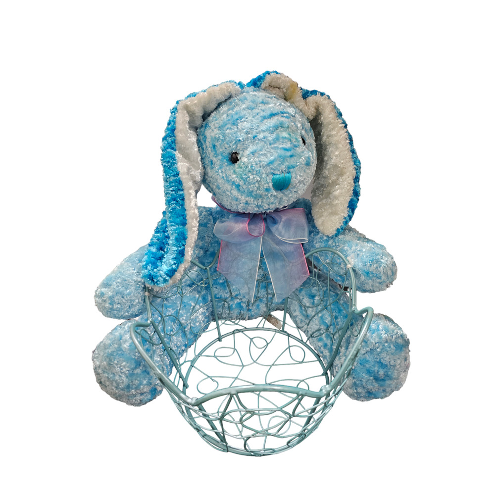 Vintage 1990s Dan Dee Blue Easter Bunny with Wire Basket - NWT
